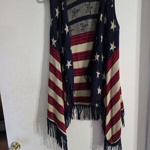 Say What? Patriotic Fringe Vest - Red, White, and Blue